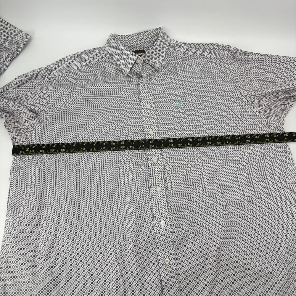 Ariat‎ Button Up Dress Shirt Mens XXL Blue Geometric Pattern Long Sleeve Stretch
